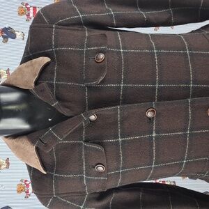 Harve' Benard by Benard Holtzman brown plaid flap pocket wool blazer women's 6